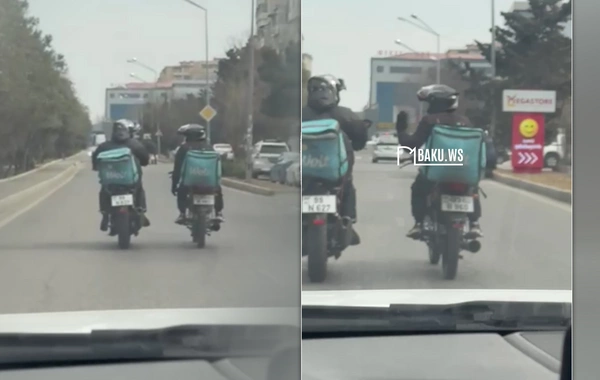 Bakıda motosiklet sürücüləri yolun ortasında söhbətləşərək TƏHLÜKƏ YARATDILAR