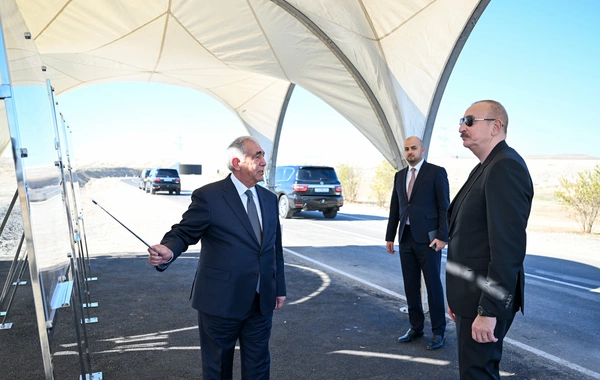 Prezident İlham Əliyev Cəbrayıl rayonunda Şəfəq Günəş Elektrik Stansiyasına gedən avtomobil yolunun açılışında iştirak edib