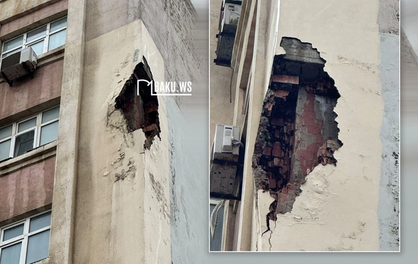 Yaşayış binasının fasadı uçub - TƏHLÜKƏLİ VƏZİYYƏT