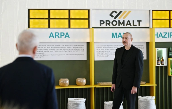 İlham Əliyev İmişlidə Promalt MMC-nin arpa emalı müəssisəsinin açılışını edib