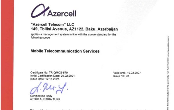 Azercell növbəti dəfə keyfiyyətin idarə olunması üzrə beynəlxalq sertifikatını yenilədi
