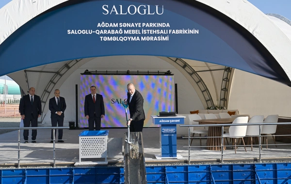 Ильхам Алиев заложил фундамент производственного предприятия ООО Saloglu Qarabağ в Агдамском промышленном парке