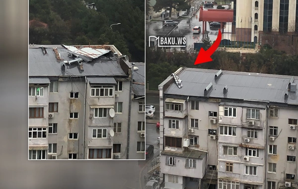 Tbilisi prospektində beşmərtəbəli binanın damı uçub