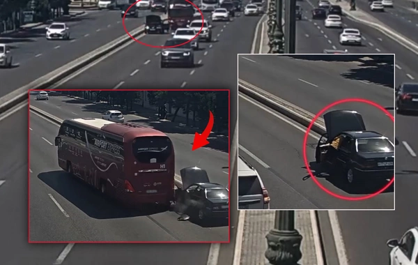 В Баку автобус столкнулся с водителем неисправного автомобиля