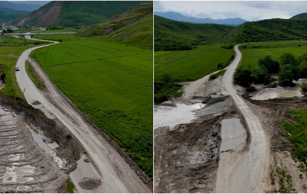 Şabranda sel nəticəsində zədələnmiş yol bərpa olunub