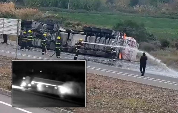 Bakı-Qazax yolunda dizel daşıyan yük maşını AŞIB YANDI - ANBAAN VİDEO