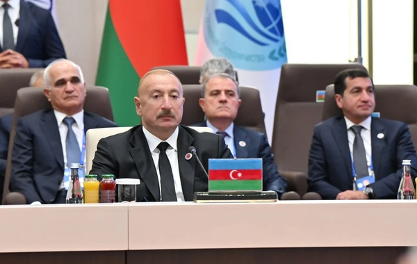 İlham Əliyevin sosial media hesablarında ŞƏT plyus formatında görüşündəki çıxışına dair paylaşım edilib