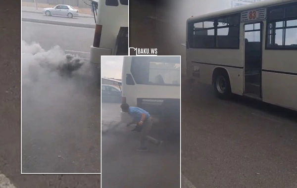 Bakıda içində sərnişinlər olan avtobus QORXU SAÇDI - Ətrafı tüstü bürüdü