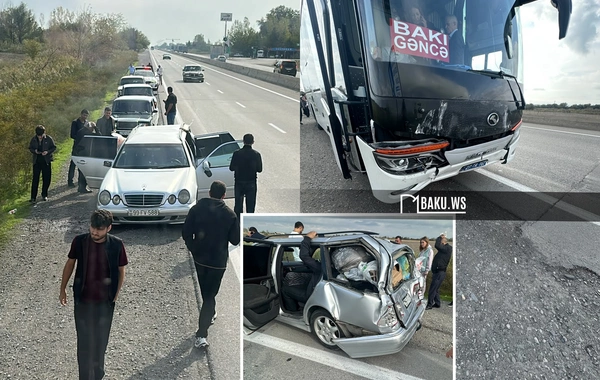 Bakı-Qazax yolunda avtobus Mercedeslə toqquşdu