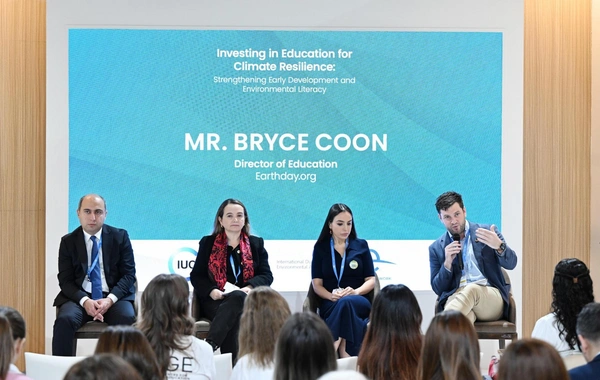 Leyla Əliyeva COP29-da gənclərin ətraf mühit savadlılığının artırılmasına dair müzakirələrə qatılıb