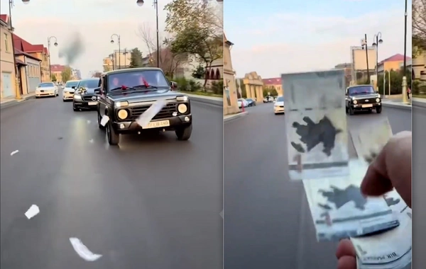 Toy karvanında avtoşluq edib yola pul səpdilər