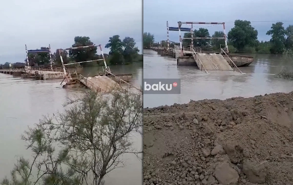 Kürdə su artdı - Sabirabadda iki kəndi birləşdirən körpü su altında qaldı