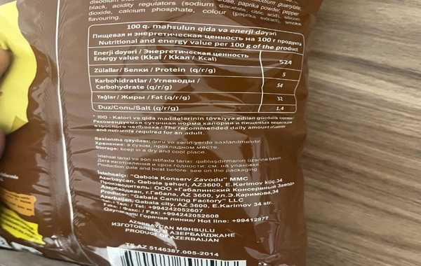 Məşhur çips məhsulunda UYĞUNSUZLUQ AŞKARLANDI