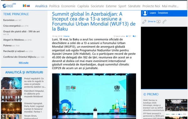 Moldova xəbər portalı İlham Əliyevin WUF13-ün rəsmi açılış mərasimindəki çıxışına geniş yer ayırıb