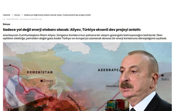 Prezident İlham Əliyevin Zəngəzur dəhlizi ilə bağlı fikirləri Türkiyə mediasının diqqət mərkəzindədir