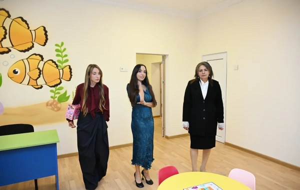 Alyona Aliyeva shared a post from the opening of kindergartens in Shamakhi