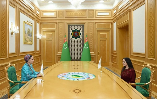 Leyla Əliyeva Arkadağ şəhərində Oğulcahan Atabayeva ilə görüşüb