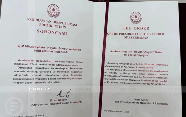 Шавкат Мирзиёев награждён орденом "Гейдар Алиев"