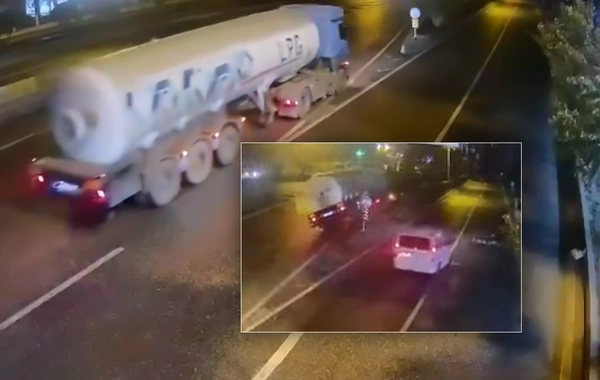 Bakıda maye qaz daşıyan yük avtomobilinin törətdiyi qəzanın ANBAAN GÖRÜNTÜLƏRİ