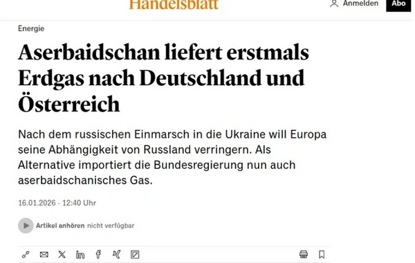 Alman mediası Azərbaycan qazının Almaniya və Avstriya bazarına ixracına geniş yer verib
