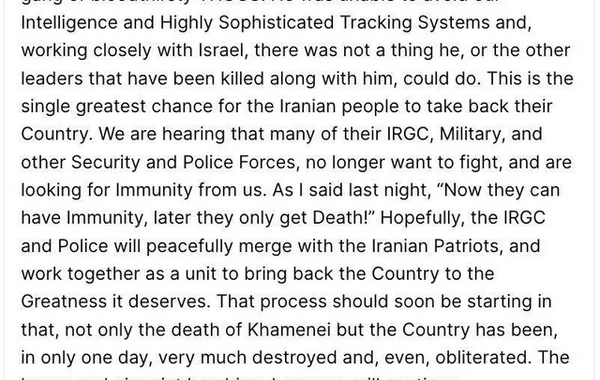 Trump: Iran's Leader Khamenei Has Died