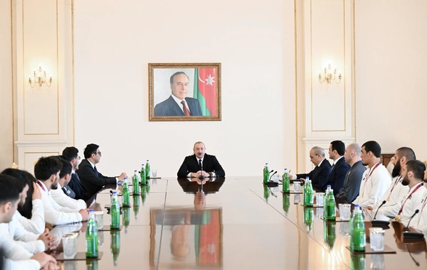 İlham Əliyev Avropa çempionatında komanda hesabında çempion olan güləşçiləri qəbul edib