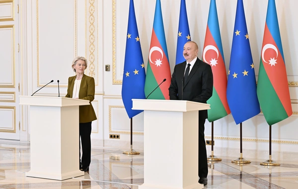 İlham Əliyev və Ursula fon der Lyayen mətbuata bəyanatlarla çıxış ediblər