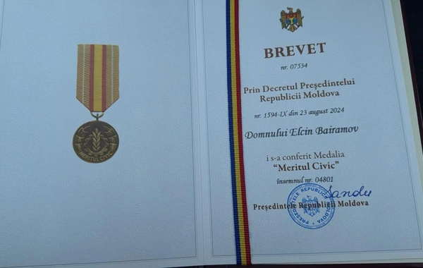 Moldova Prezidenti Azərbaycanın diaspor rəhbərini "Vətəndaş xidmətlərinə görə" medalı ilə təltif edib