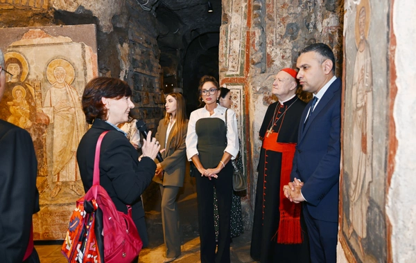 Мехрибан Алиева приняла участие в церемонии открытия проекта реставрации катакомб Святой Коммодиллы в Ватикане