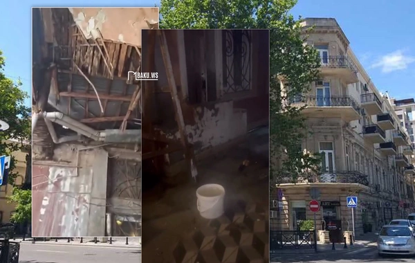 В центре Баку обрушился потолок здания - Помещение затоплено