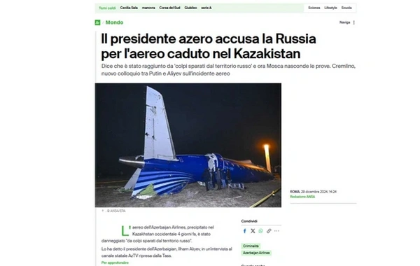 Итальянская пресса широко осветила заявления Президента Азербайджана по поводу авиакатастрофы