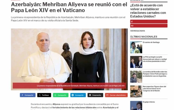Mehriban Aliyeva's visit to the Vatican in the focus of world media