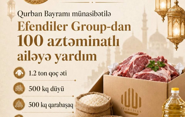 Efendiler Group Qurban Bayramı münasibətilə 100 aztəminatlı ailəyə yardım göstərdi