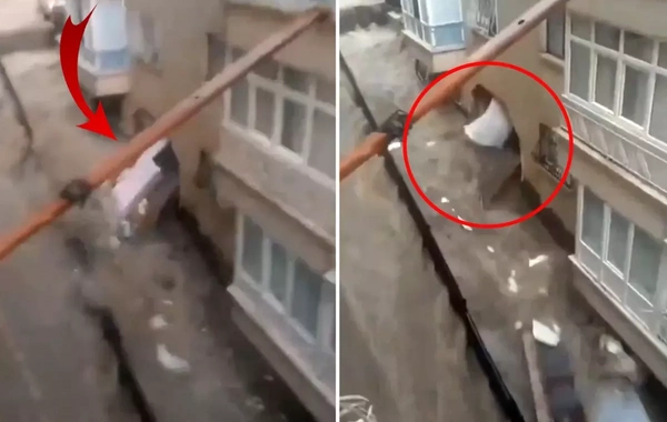 Türkiyədə sel suları evlərin divarlarını dağıtdı - ANBAAN GÖRÜNTÜ