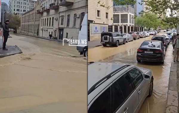 Paytaxtın mərkəzi hissəsində borusu partladı - Su küçəboyu axır