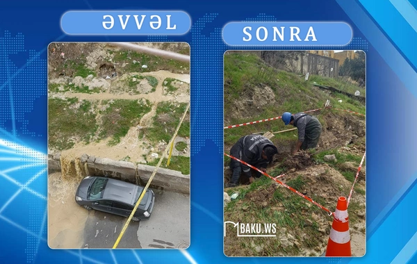 Yeni Günəşlidə şəlalə - İçməli su qayalığa fışqırır