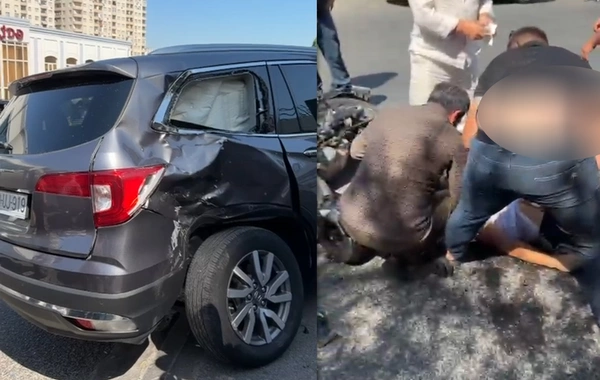 Bakıda motosikletlə minik maşını toqquşub - Xəsarət alan var