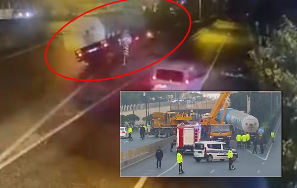 Bakıda maye qaz daşıyan yük avtomobilinin törətdiyi qəzanın ANBAAN GÖRÜNTÜLƏRİ