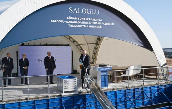 Ильхам Алиев заложил фундамент производственного предприятия ООО Saloglu Qarabağ в Агдамском промышленном парке