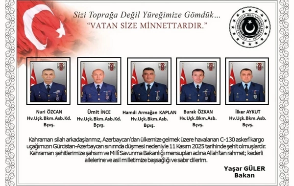 Türkiyə Milli Müdafiə Nazirliyi təyyarə qəzasında 20 hərbçinin öldüyünü təsdiqləyib