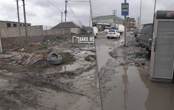 Abşeronda avtobus dayanacağı palçıq içində qalıb