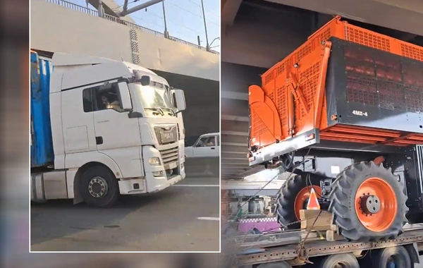 Bakı-Sumqayı yolunda TIR-ın daşıdığı texnika körpüyə ilişdi