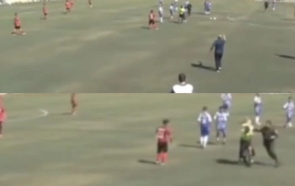 İranda futbol matçında oyunçulardan birinin anası meydançaya qaçıb hakimin sifətinə zərbə endirdi