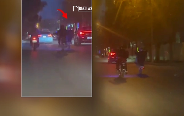 Bakıda sürücü motosikleti şahə qaldıraraq təhlükə yaratdı - ANBAAN VİDEO