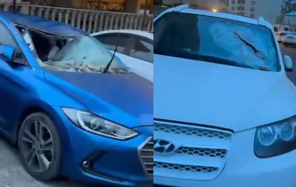 Bakıda binanın fasadı uçaraq maşınları zədələdi