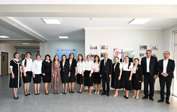 Leyla Əliyeva Yevlaxda məktəb binasının açılışında iştirak edib