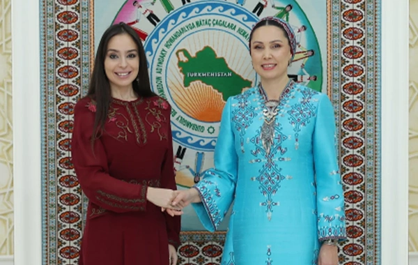 Leyla Əliyeva Arkadağ şəhərində Oğulcahan Atabayeva ilə görüşüb