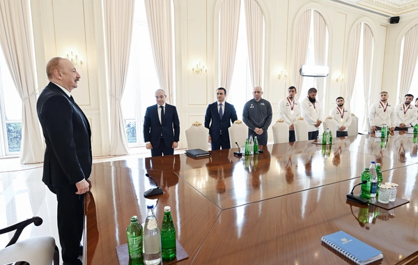 İlham Əliyev Avropa çempionatında komanda hesabında çempion olan güləşçiləri qəbul edib