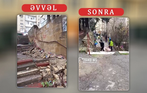 Xətaidə istinad divarından qopan daşlar təmizləndi