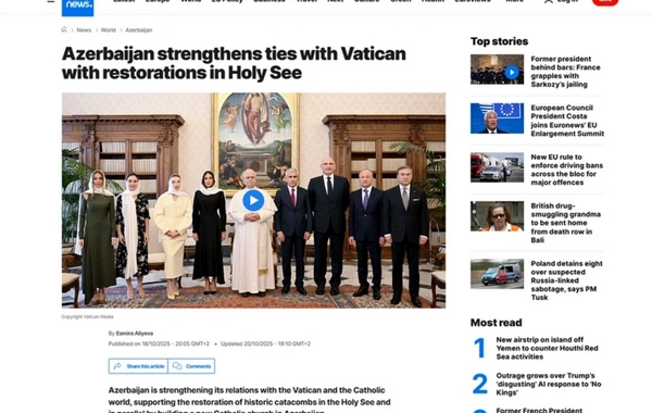 "Euronews": "Azərbaycan Vatikanla əlaqələri gücləndirir"